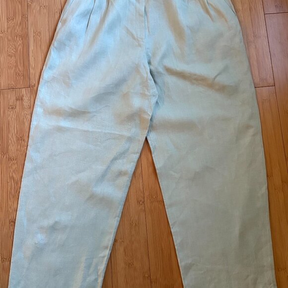 J.Crew Pleated Wide Leg 100% Linen Mint Green Pants Size 10 Petite - Picture 5 of 5